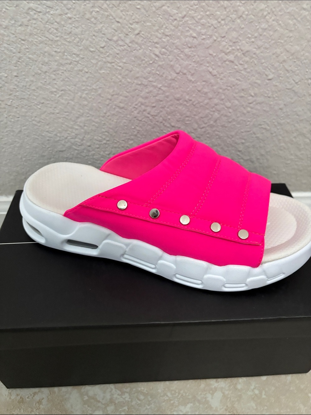 Pink Slide Sandals with Silver Studs
